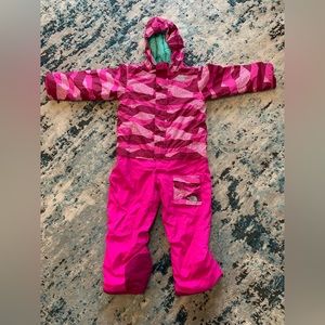 Girls Pink and teal camouflage Northface snow suit. Size 5